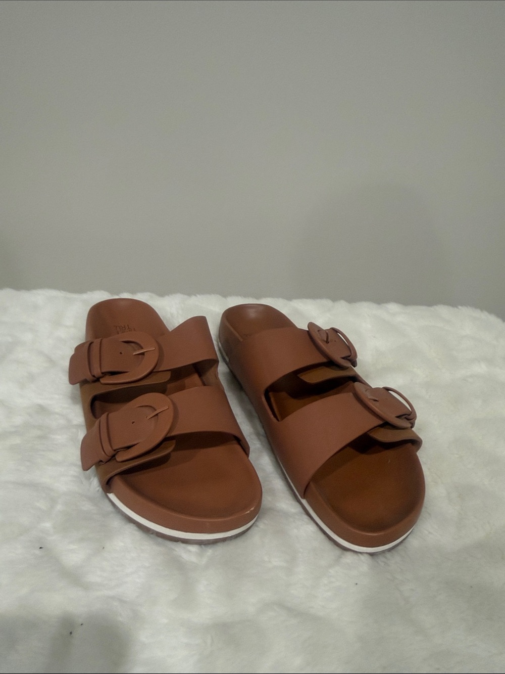 Time and Tru Tan Double-Buckle Slide Sandals